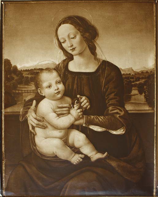 Braun — Lorenzo di Credi - seguace - sec. XV/ XVI - Madonna con Bambino — insieme, prima del restauro 1930/ ante